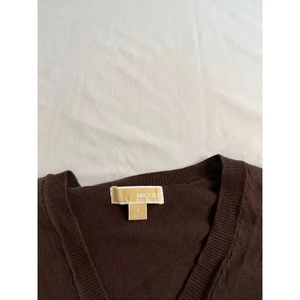 Michael Kors Chocolate Brown Gold Studded V Neck Sweater Size Small